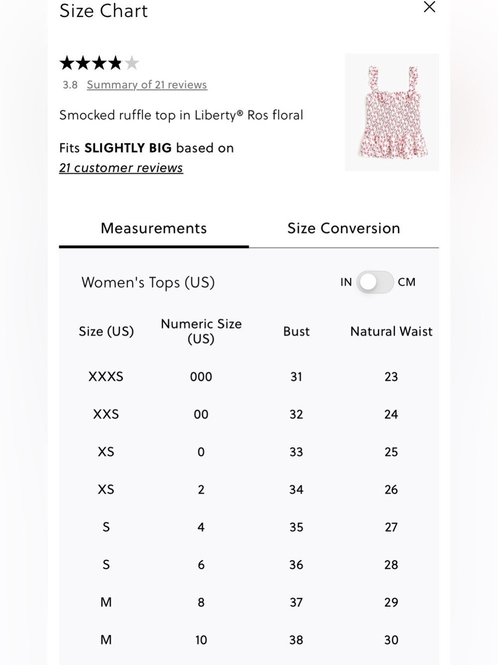 J. CREW x Liberty Ros Floral Fabric Smocked Ruffle Tank Top Women's Size M - Picture 4 of 15